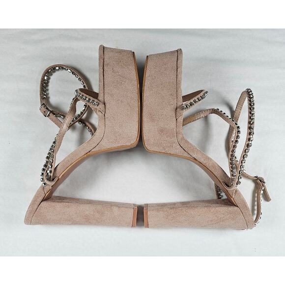 LULU'S Sinia Light Nude Rhineston Platform High Heel Wrap Sandal Women's 10 - Picture 5 of 11